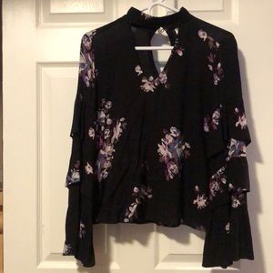 BP. Black floral collared blouse